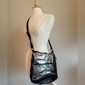 The Sak Silver and Black Crossbody leather Bag